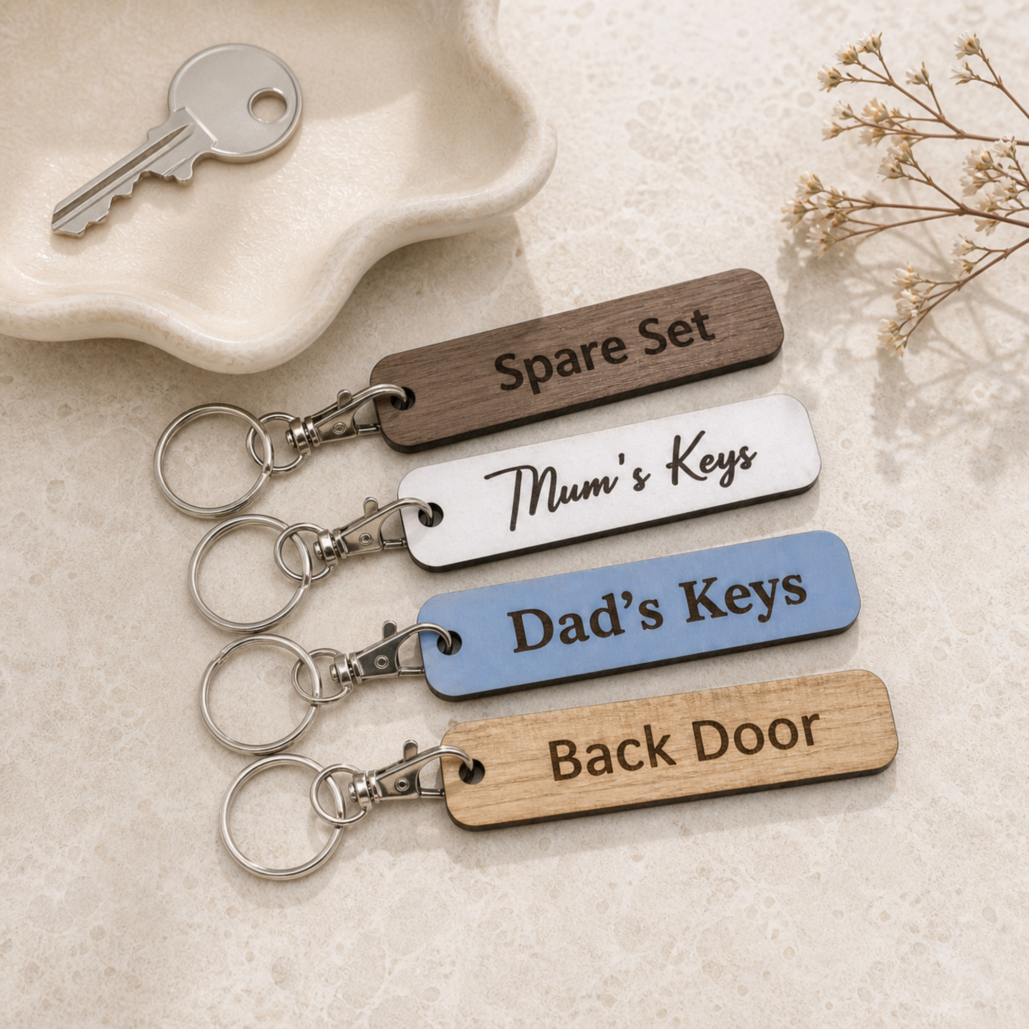 Personalised Wooden Fob, Engraved Family Keys, House Keys, Key Box Label